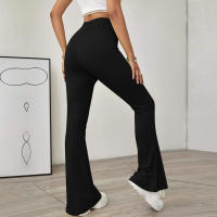 Pantalones De Yoga De Cintura Alta Ribbed Para Mujer Leggings De Fitness Y Ejercicio Con Pierna Flare Material De Poliéster - details 2