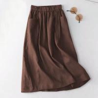 ZANZEA Falda De Algodón Para Mujer Estilo Casual Cintura Empire Midi Verano 2024 Con Bolsillos Laterales A-Line Solid Color - details 5