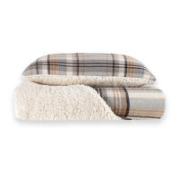 Manterol - Set de cojín y manta de sofá geométrico a cuadros, tejido de borreguito y terciopelo suave, cálido y mullido, ideal para sofá o pie de cama, colores gris, rojo, azul y marrón. - details 6