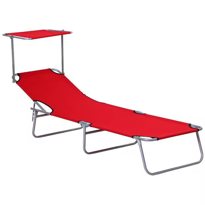 Outsunny Tumbona de Jardín Plegable Silla Tumbona con Toldo Desmontable y Regulable Respaldo Reclinable para Terraza Acampada al Aire Libre 187x58x36 cm Gris - 1