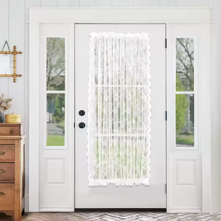 Cortinas De Puerta Transparentes Voile Floral Cortinas De Ventana Modernas Cortina De Puerta Semi-Transparente Con Bolillos Para Rodamiento - 1