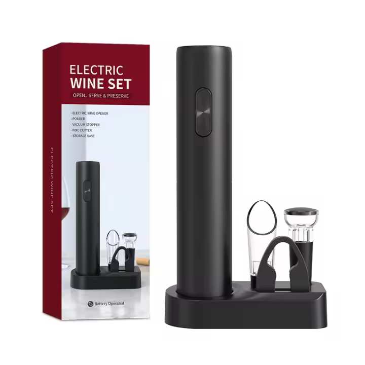 Kit Eléctrico para Abrir Botellas de Vino Kolitong (Caja Regalo Elegante) | Abridor Un Toque + 6 Piezas de Utensilios de Vino | Base Portátil · Inoxidable Profesional · Ideal para Hogar y Fiestas KB1-602203 - 1