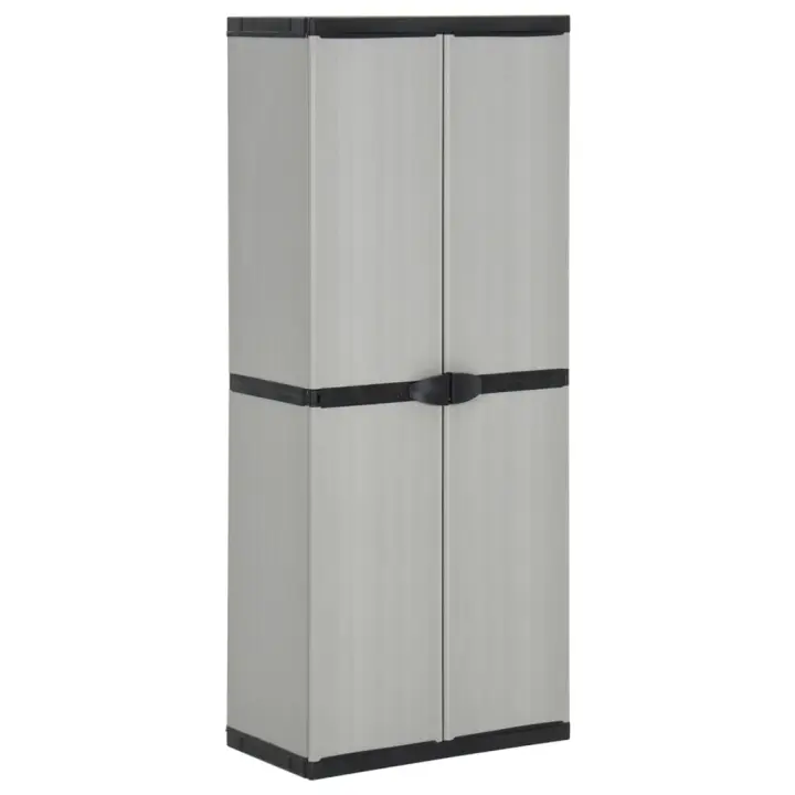Armario de jardín con 3 estantes gris y negro 68x40x168 cm - 1