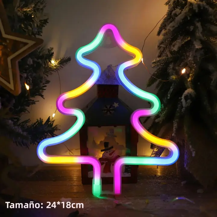 Luces De Navidad LED En Forma De Calcetines Y Árbol De Navidad Con Diseño De Neón Lámpara Colorida Para Decoración De Pared Y Fiesta En La Habitación - 1