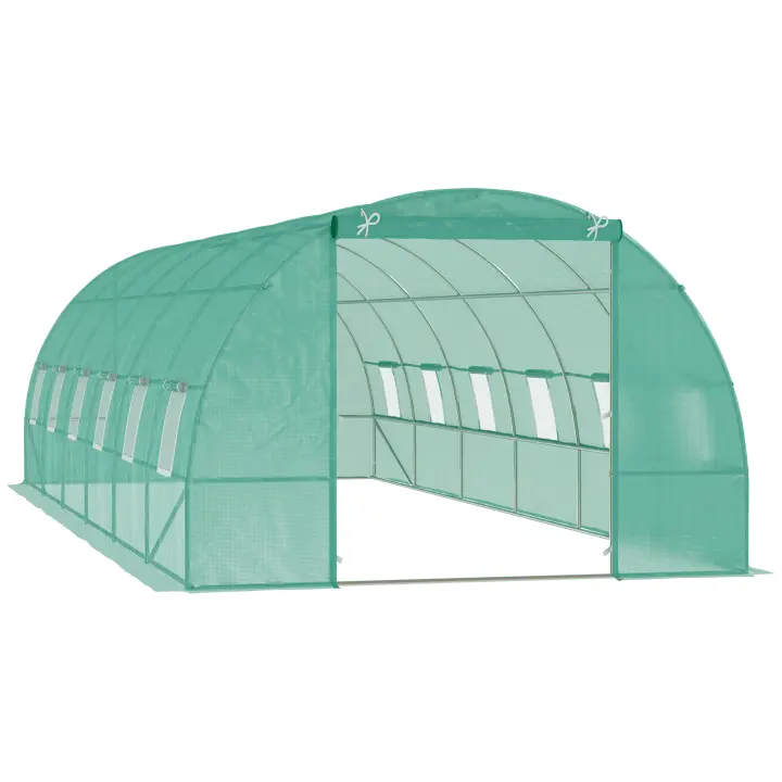 Outsunny Invernadero de Jardín 800x300x200 cm Tipo Túnel para Cultivo de Plantas y Verduras con 12 Ventanas y Puerta Enrollable Acero y PE - 1