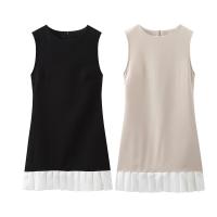 Vestido Corto Sin Mangas Elegante Y Casual Para Mujer TRAFZA Verano 2024 Pleated Falso Dos Piezas Estilo Casual Mini Vestido De Fiesta - details 0