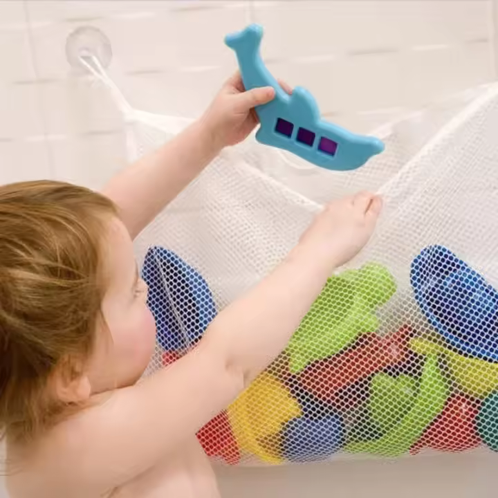 Organizador De Baño Para Bebés Con Fuertes Copos De Vaciado Sujeción En Blanco Malla Cuadrada De Red Para Almacenamiento De Productos Y Ropa En La Ducha - 1