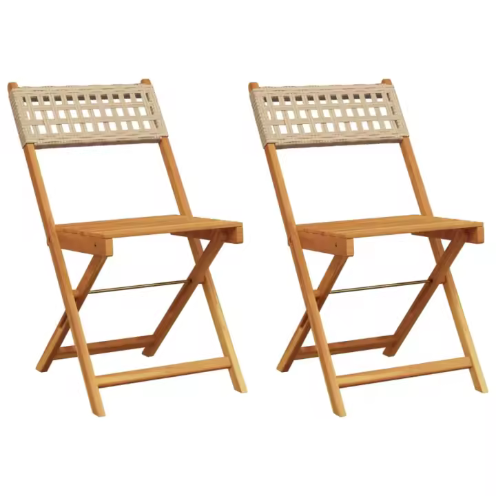 vidaXL Sillas de bistró 2 uds madera maciza de acacia ratán PE beige - 1