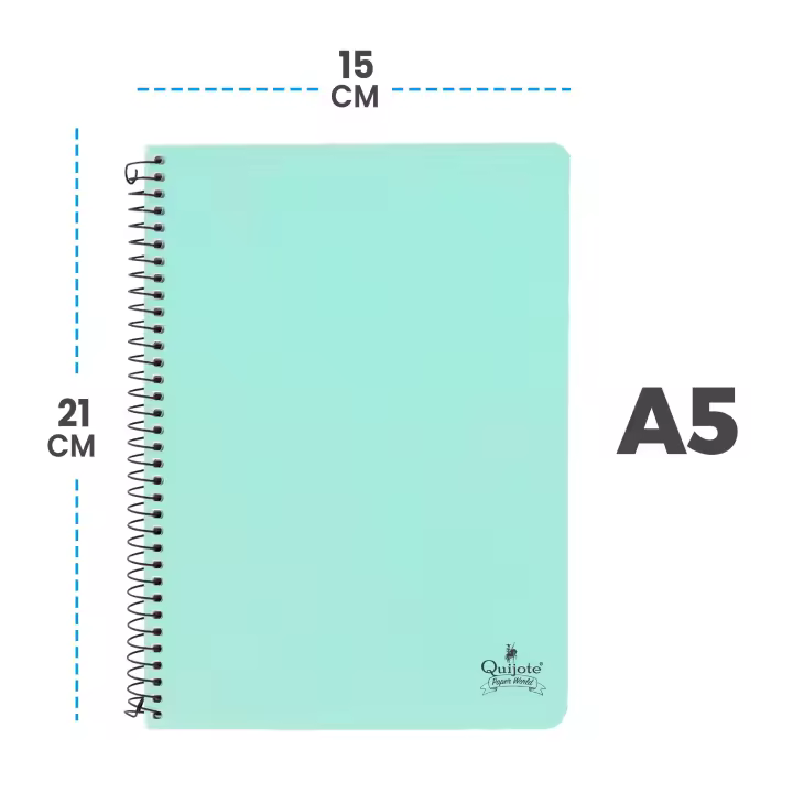 Pack 6 Cuadernos A5 Pastel Quijote Paper World - Tapas Plástico Translúcido, 80 Hojas, 90 Gr, Espiral Metálica Negra - 1