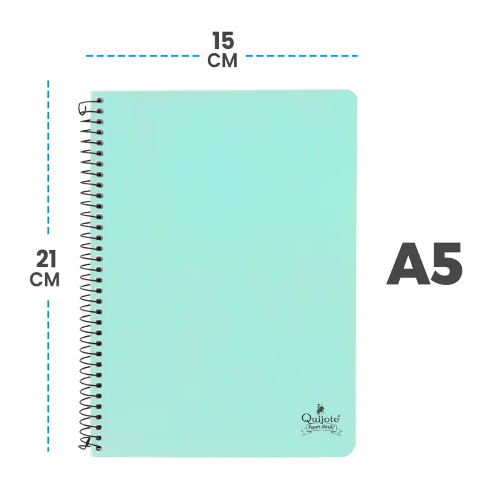 Pack 6 Cuadernos A5 Pastel Quijote Paper World - Tapas Plástico Translúcido, 80 Hojas, 90 Gr, Espiral Metálica Negra - 1
