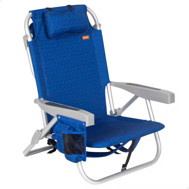 Aktive - Silla de playa plegable, color azul, 50x53x78 cm, asiento XXL, 5 posiciones, cojín acolchado, bolsa térmica, bolsillos, asa de mano y mochila, peso máximo soportado 110 kg, silla de playa reclinable, tejido poliéster - 1