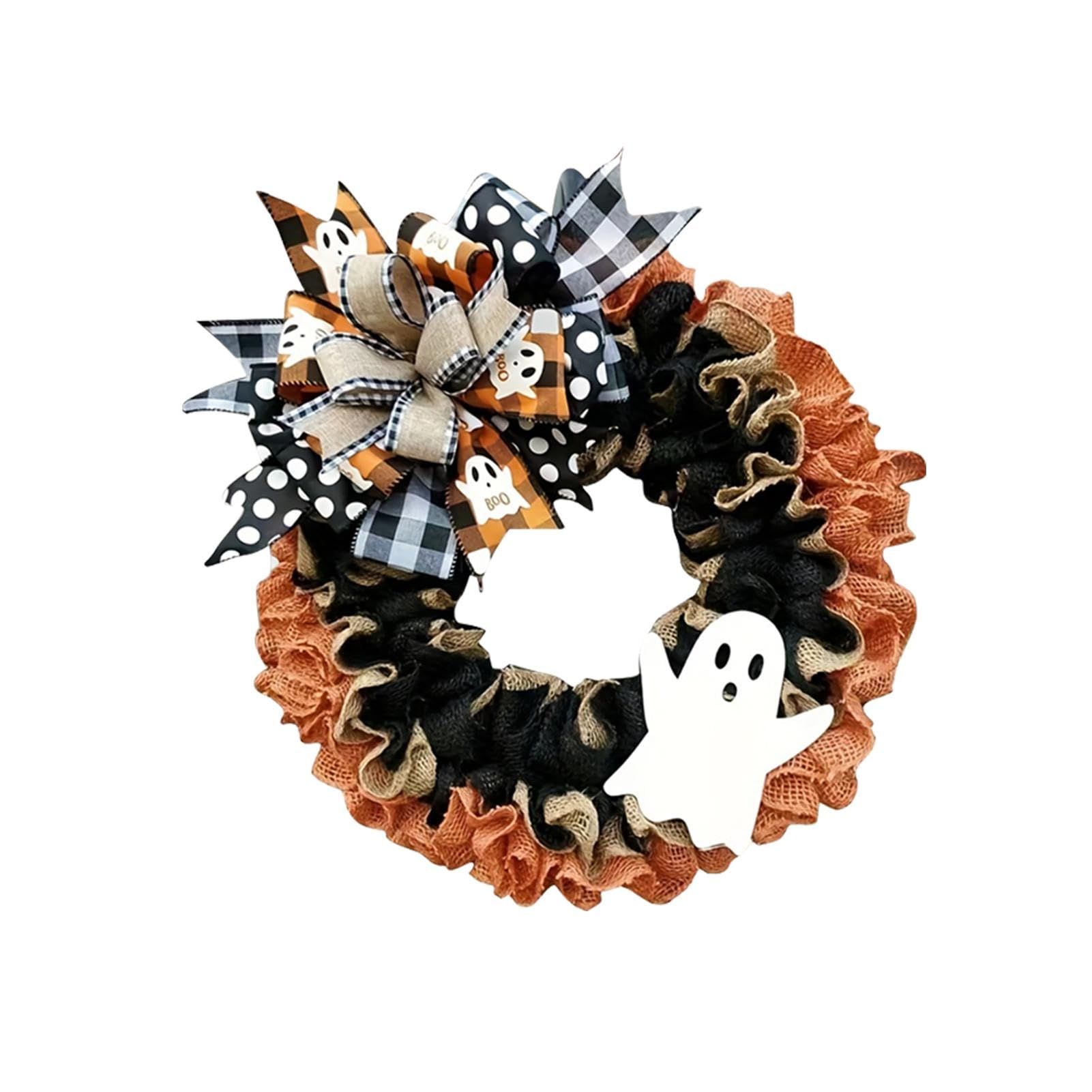 Corona de fantasmas para la puerta de entrada | Corona artificial espeluznante de 40 cm | Decoración de Halloween