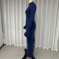 Vestido Largo De Otoño Para Mujer Elegante Con Mangas Largas Y Cuff De Flor Suelto Cuello Redondo Cintura Ajustada Slim Para Noche Y Fiesta Con Abertura - details 2