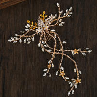 Diadema De Boda Lujo Con Flor Y Cadena Larga De Strass Dorado Y Plata Adorno De Cabello Para Mujer Joyería De Novia Cristal - details 6