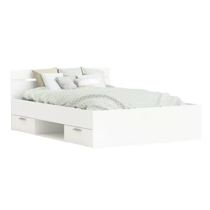 Miroytengo Cama de Matrimonio con Cajones Inferiores Michigan Color Blanco disponible en 135cm o 140cm - 1