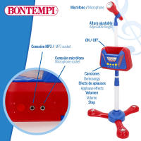 Bontempi - Micrófono de escenario inalámbrico, 37x80-105 cm, regulable en altura, con efectos luminosos y aplausos, 5 canciones pregrabadas, con soporte para móvil, 3 pilas AA no incluidas, juguete musical, juguetes musicales - details 4