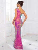 Vestido De Fiesta Romagic De Encaje Con Flor Y Lentejuelas De Hombro Solo Vestido Largo Para Mujer Sin Mangas Elástico Para Bodas Y Noches Elegantes - details 11