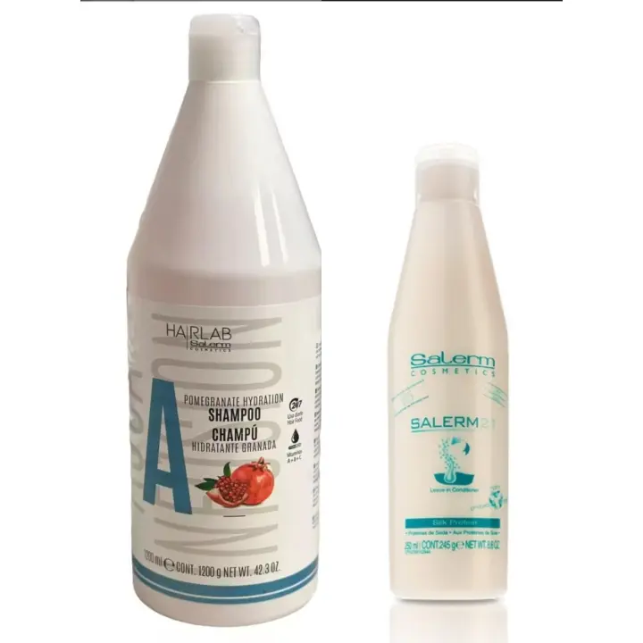 Salerm Cosmetics Pack Salerm 21 250ml + Champu Granada 1200ml - Nuevo Formato Salerm Pomegranate - Hidratación y Protección para Tu Cabello - 1
