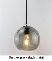 Lámpara Colgante De Vidrio Sférico Minimalista Nórdica En Ambar Fumé Gris Con Metal Antiguo Dorado Para Decoración Interior - details 13