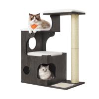 Rascador para gatos vintage de 88 cm con cueva y 3 camas, árbol de mdf con chapa de madera, poste de sisal y piel de imitación lavable - details 8