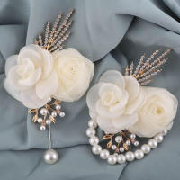 Elegante Boutonniere De Rosas De Cristal Blanco Para Boda Set De Flores De Mano Para Cocktail Prom Corsage Esencial Para Lapel O Muñeca - details 8
