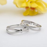 Elegante anillo de pareja ajustable con lazo S925 - Anillo abierto con delicadas rayas cruzadas, alianzas de boda con circonitas, joyería, accesorios de tendencia con dijes para hombres y mujeres, regalo, un par de anillos - details 1