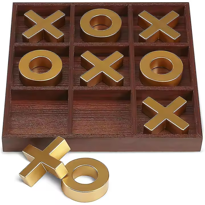 10 piezas de madera maciza de primera calidad Tic Tac Toe juego de mesa gigante de oro de 14 pulgadas al aire libre/interior juego de fiesta juguetes para niños/adultos ideal para entretenimiento en el patio trasero - 1