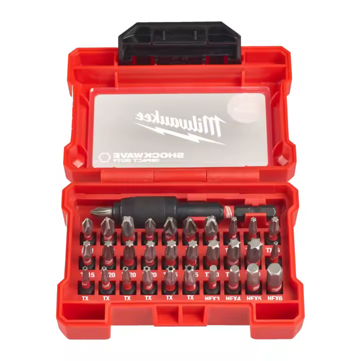 Milwaukee Estuche de 32 Piezas Shockwave Impact Duty - Juego de Puntas de Atornillado de Alto Rendimiento para Atornilladores de Impacto - Incluye Adaptador Magnético y Puntas PH, PZ, TX, Hex - Herramientas Profesionales de Calidad - 1