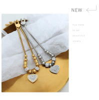 Encanto Pulsera de acero de titanio con forma de corazón de amor retro, colgante de corazón con cuentas de gran agujero, chapado en acero de titanio con oro de 18 quilates, joyería para mujer - details 11