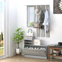 HOMCOM Conjunto de Muebles de Entrada Recibidor Pasillo Set de 3 Piezas Perchero Espejo Zapatero con Cajón 90x22x116cm Madera - details 1