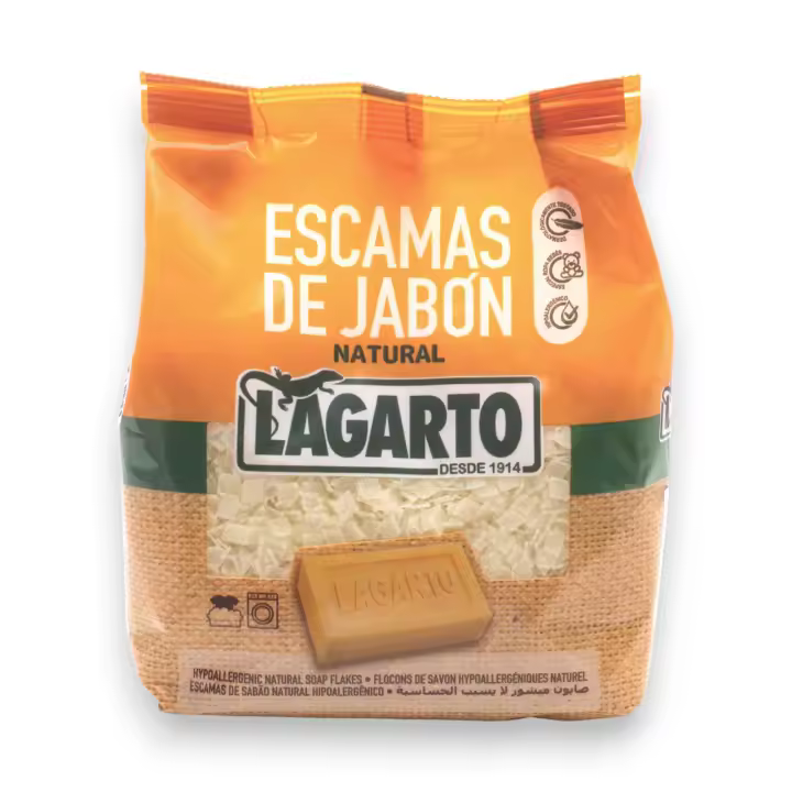 Detergente en Escama de Jabón Natural LAGARTO - Escamas para Lavadora Ropa Blanca y de Color - Presentación 400g - Pack de Unidades - LAGARTO. - 1