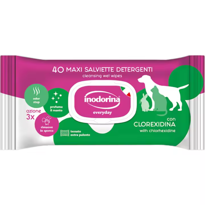 Inodorina 40 Toallitas con Clorexidina - Limpieza Antibacteriana y Cuidado para Mascotas - 1