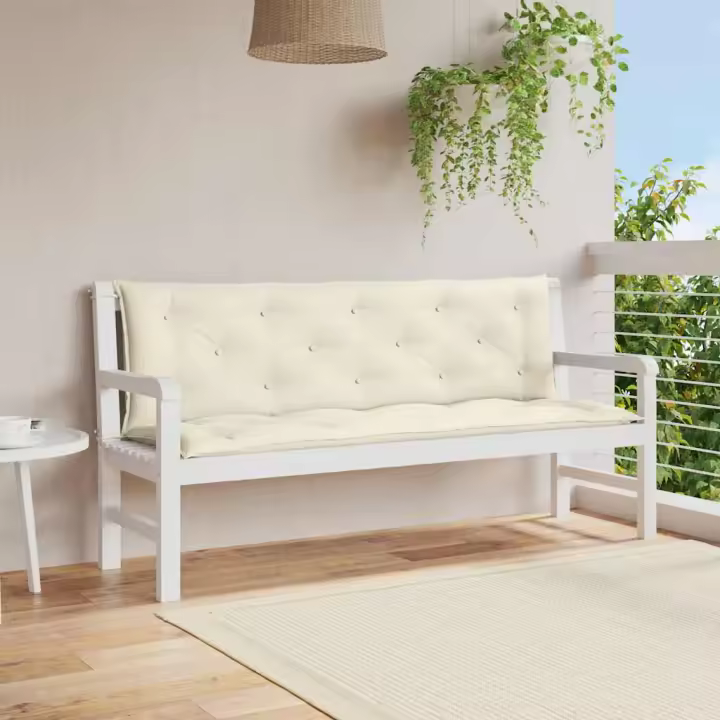 Cojín de banco jardín tela Oxford blanco crema 150x(50+50)x7 cm - 1