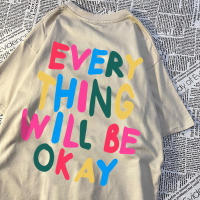 Camiseta De Algodón Para Hombre Every Thing Will Be Okay Estilo Casual Veraniego Cuello Redondo Suelto Moda Breathability - details 27