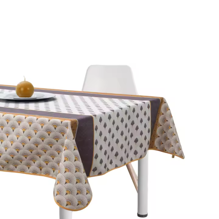 Mantel ARTEMANTEL Antimanchas CONCHAS BEIGE/AMARILLO Poliéster Mesa Rectangular Redondo - Elegancia y Practicidad - 1