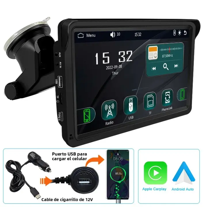 Ahoudy Reproductor Multimedia De Coche 7 Pulgadas MP5 Con Wireless Carplay Android Auto Bluetooth AUX Soporte Para TF USB Type-C - 1