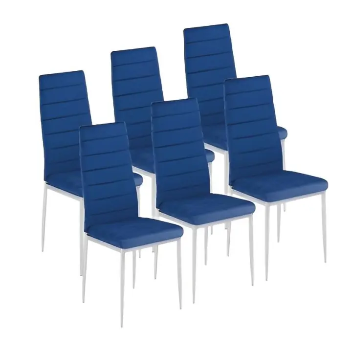 Juego de 6 sillas Avatar- tapizadas en tela Velet color azul - patas metálicas cromadas. - 1