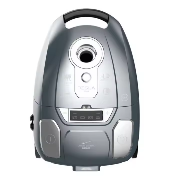 Tesla Aspirador de Trineo Silencioso con Bolsa BG600G - 700W, Depósito 3L, Silenciosa 61dB, Filtro HEPA, Indicadores LED Inteligentes, Cepillo Turbo, Cepillo Parquet, Radio de Trabajo de 10m, Gris. - 1