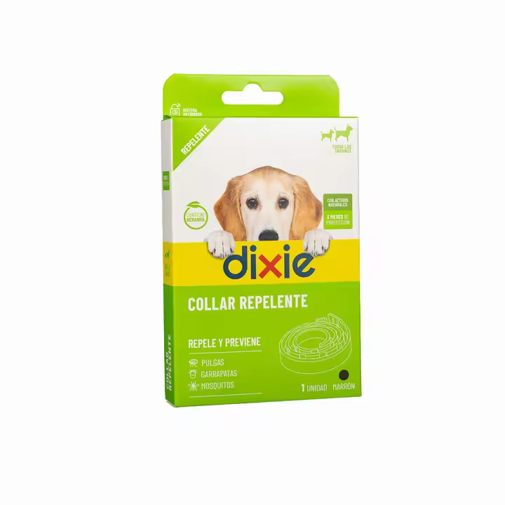 DIXIE Collar Repelente Perros Marrón - 58 cm Ajustables - Repele Pulgas, Garrapatas, Mosquitos y Piojos – Sin Insecticidas - 3 Meses de Protección Asegurada - 1