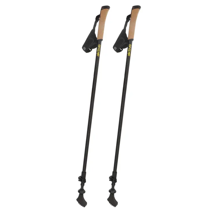 AKTIVE Bastón extensible senderismo, Empuñadura corcho, Punta metálica o goma, Longitud regulable 82-135 cm, Sistema de cierre FlickLock, Dragonera ajustable, Bastones para caminar, Bastones de trekking plegables - 1
