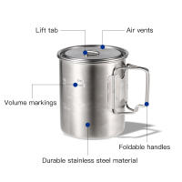 Lixada Taza De Acero Inoxidable De 750ml Con Manijas Plegables Y Tapa Para Camping Senderismo Y Excursiones Al Aire Libre - details 18