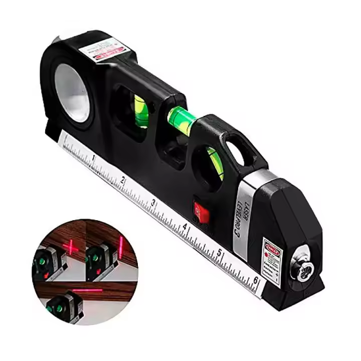 Nivel Láser De Horizonte Y Vertical Medidor 8FT Alineador Rulers Métricos Y Estándar Multipropósito Medidor Nivel Láser Negro - 1
