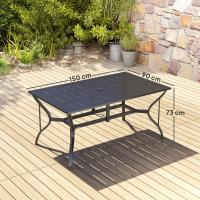 Outsunny Mesa Jardín Exterior Rectangular 150x90x73 cm Mesa Terraza Exterior Desmontable con Tablero Ranurado Agujero para Sombrilla y Estructura de Acero Galvanizado Negro - details 2