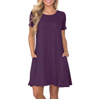 Vestido Mini A-Line De Cuello Redondo Solado Casual Con Bolsillos Vestido De Polyester Spandex Estilo Casual Silueta A-Line - details 2