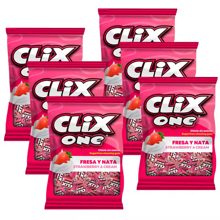 Pack 6 bolsas Clix One chicle con sabor a fresa-nata 50g - 1