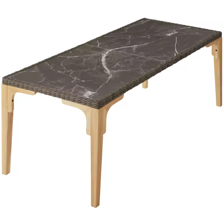 Tectake - Mesa de ratán Foggia 196 x 87 x 76 cm  Gran mesa de ratán sintético para exterior  Dos tableros extraíbles de porcelanato gres  Fino trenzado de ratán sintético de calidad con protección UVA - 1