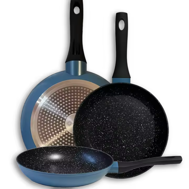 Sartenes de Cocina Color Azul Elite, De Aluminio Forjado, Revestimiento Aspecto Piedra, Antihaderente Tricapa, Compatible con Gas, Vitrocerámica y Cocinas De Inducción, Libre De Pfoa - 1