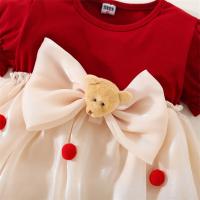 Vestido De Princesa Para Bebé Niña Con Panel Tejido Y Bolita De Lana Twilight Nube Bow Manga Corta Estilo Diario Preppy - details 6