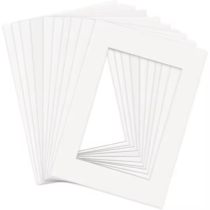 Soportes para fotos, 10 unidades de soportes blancos para marcos de fotos A4, cartón, tapetes para cuadros y fotografías. - 1