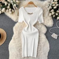 Vestido De Verano Con Diseño De Cadena Y Mangas Cortas Estilo Coreano Ajustado Para Mujer Vestido De Fiesta Mini De Cintura Alta Con Cierre Pullover - details 3